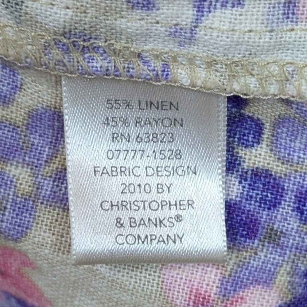 Christopher & Banks Skirt Womens 4 Petite Floral Linen Blend Feminine Cottage - Picture 4 of 8